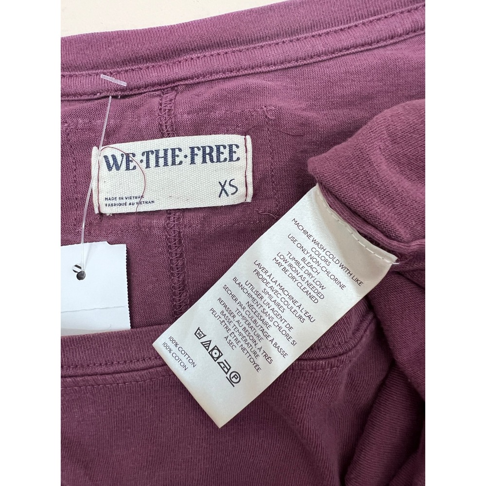 We The Free Top Womens XS Purple Good Long Sleeve Exposed Seam Cotton - Picture 5 of 6